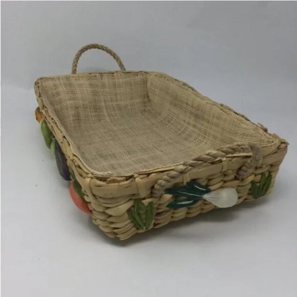 Vintage Straw Tray Decorative Fruit Baskets Set of 2 1960'S - Picture 12 of 14